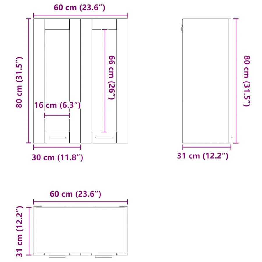 Armoire suspendue Chêne fumé 60 x 31 x 80 cm Bois d'ingénierie - 12