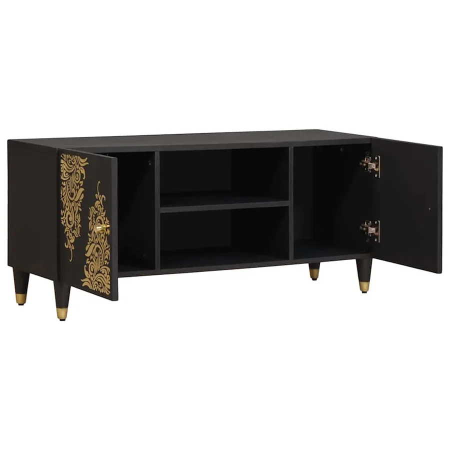 Meuble TV Noir 105 x 33 x 46 cm Bois de mangue massif - 2