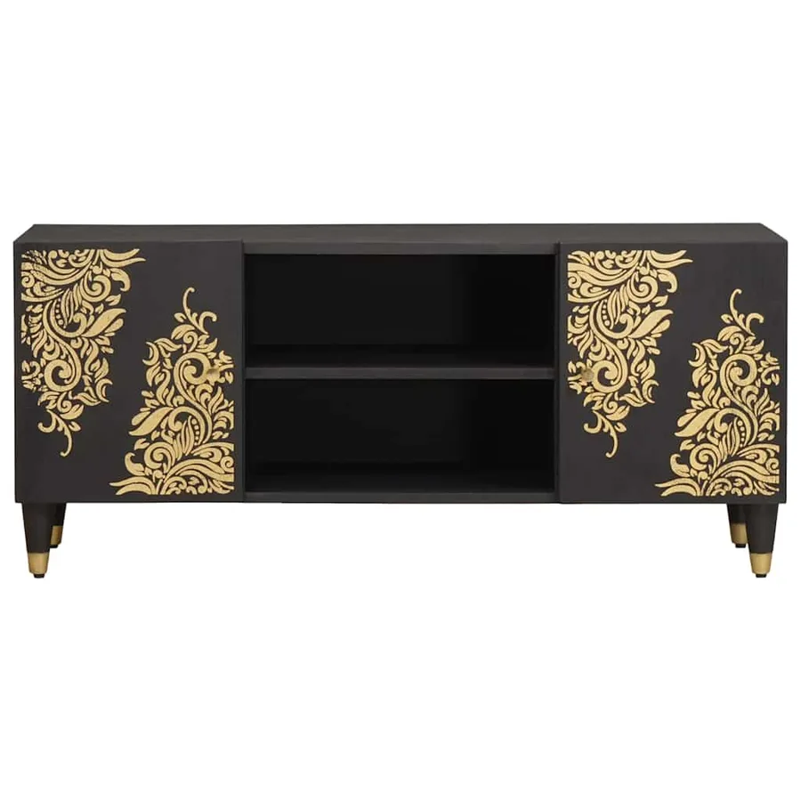 Meuble TV Noir 105 x 33 x 46 cm Bois de mangue massif - 3