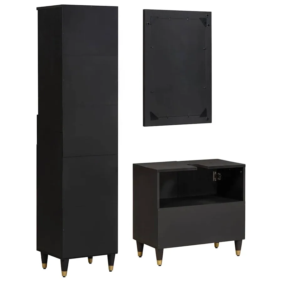 Ensemble de Meubles de Salle de Bain avec tiroir 3 pcs Noir - 7