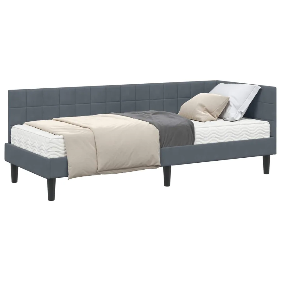 Cadre de lit d'angle avec matelas 2 pcs Gris Velours - 2