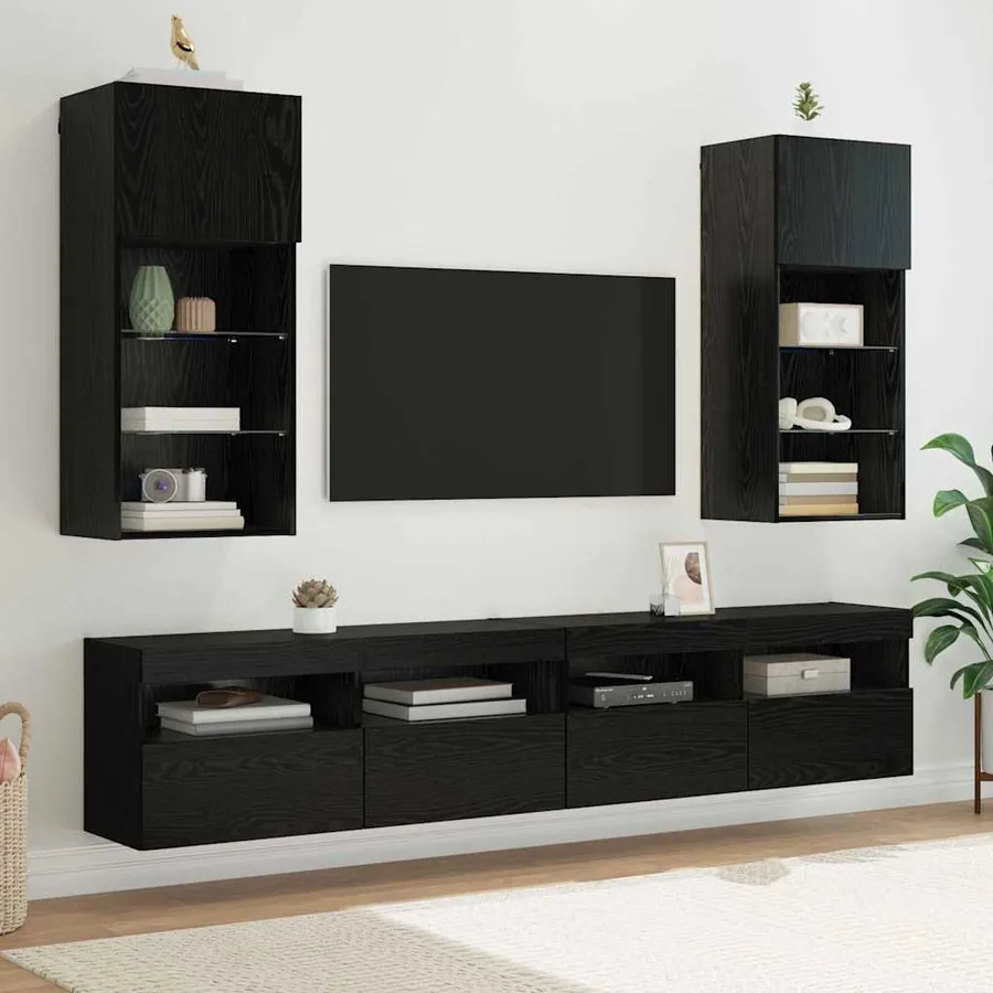 Meubles TV muraux avec LED 2 pcs Chêne noir 40,5 x 30 x 90 cm
