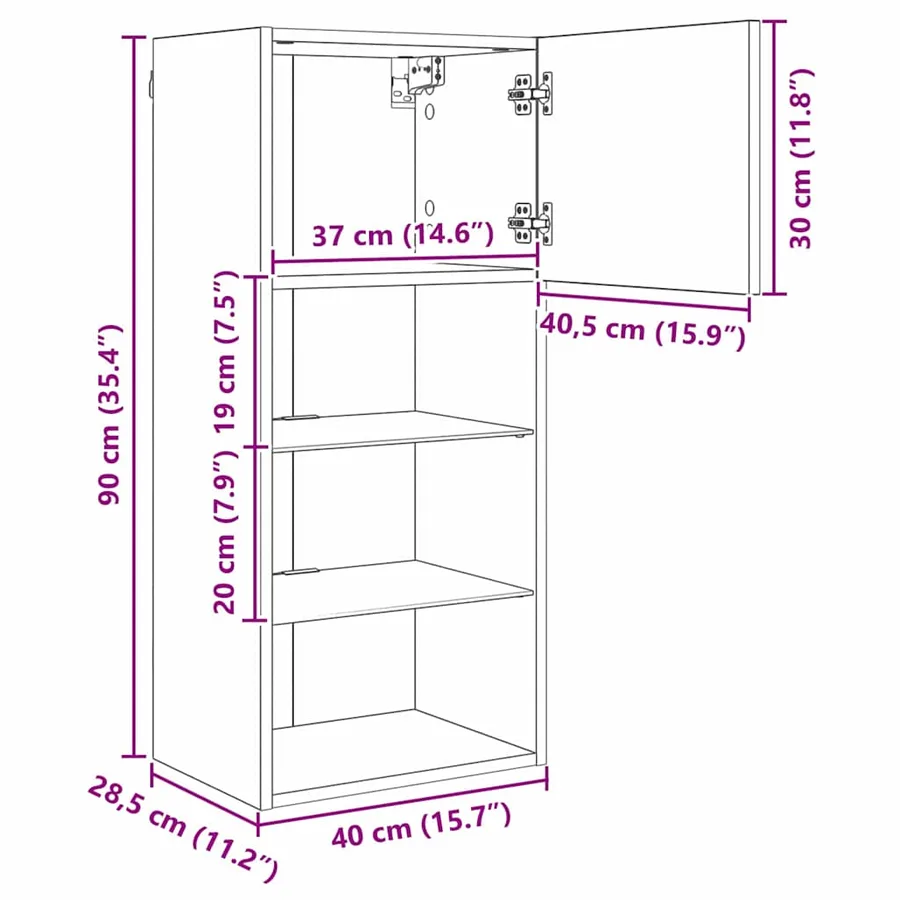 Meubles TV muraux avec LED 2 pcs Chêne noir 40,5 x 30 x 90 cm - 16
