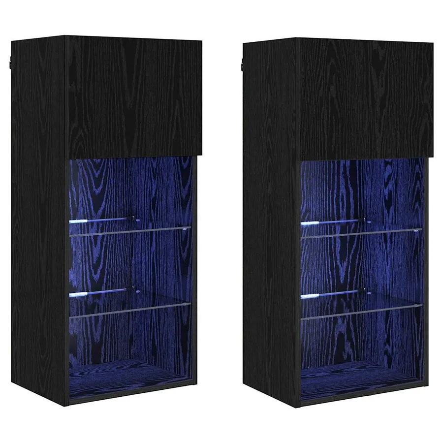 Meubles TV muraux avec LED 2 pcs Chêne noir 40,5 x 30 x 90 cm - 2