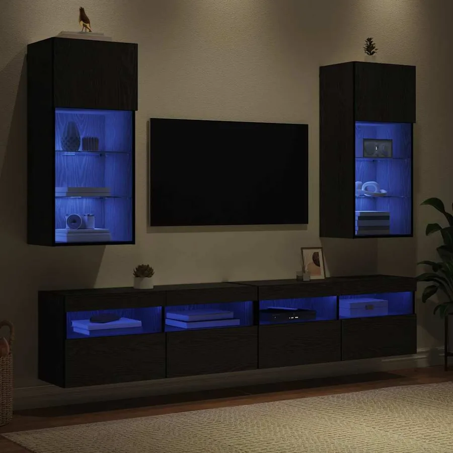 Meubles TV muraux avec LED 2 pcs Chêne noir 40,5 x 30 x 90 cm - 5