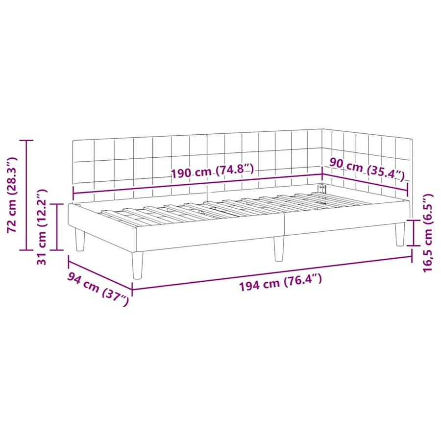 Cadre de lit d'angle Gris clair 90 cm x 190 cm Velours - 11