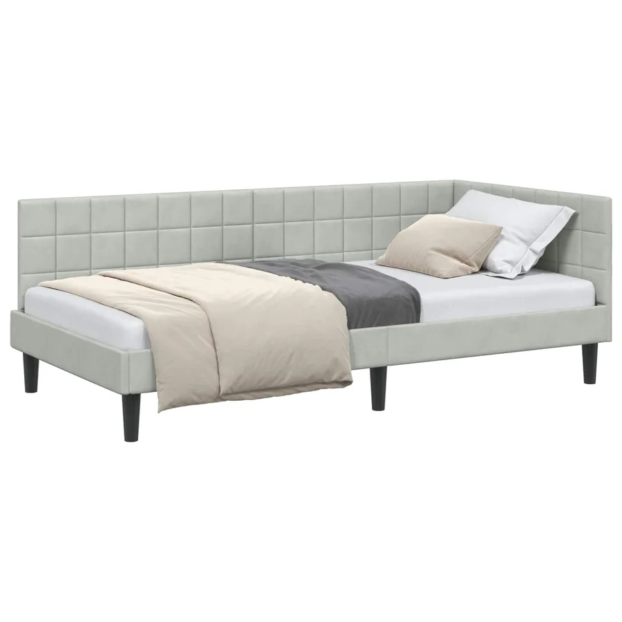 Cadre de lit d'angle Gris clair 90 cm x 190 cm Velours - 2