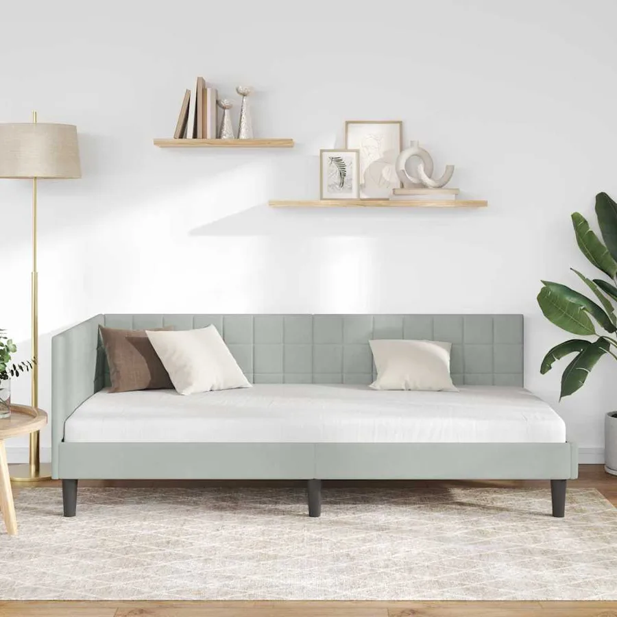 Cadre de lit d'angle Gris clair 90 cm x 190 cm Velours - 3