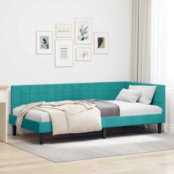 Cadre de lit d'angle Turquoise 90 cm x 190 cm Velours