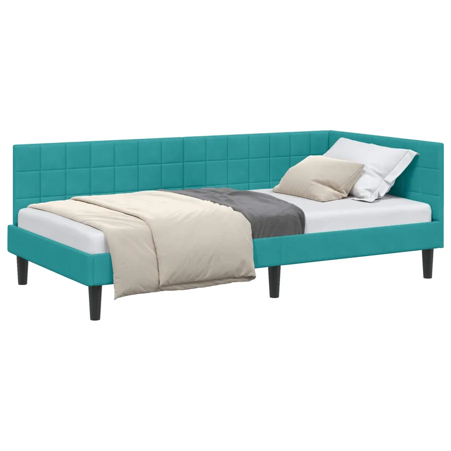 Cadre de lit d'angle Turquoise 90 cm x 190 cm Velours - 2