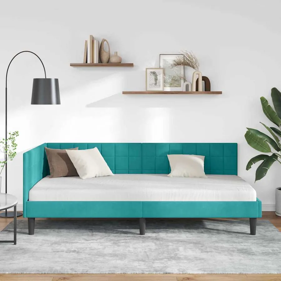 Cadre de lit d'angle Turquoise 90 cm x 190 cm Velours - 3