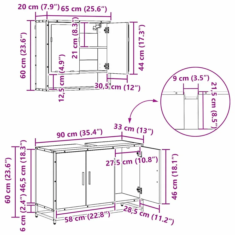 Ensemble de mobilier de salle de bain 4 pcs Bois Ancien - 16