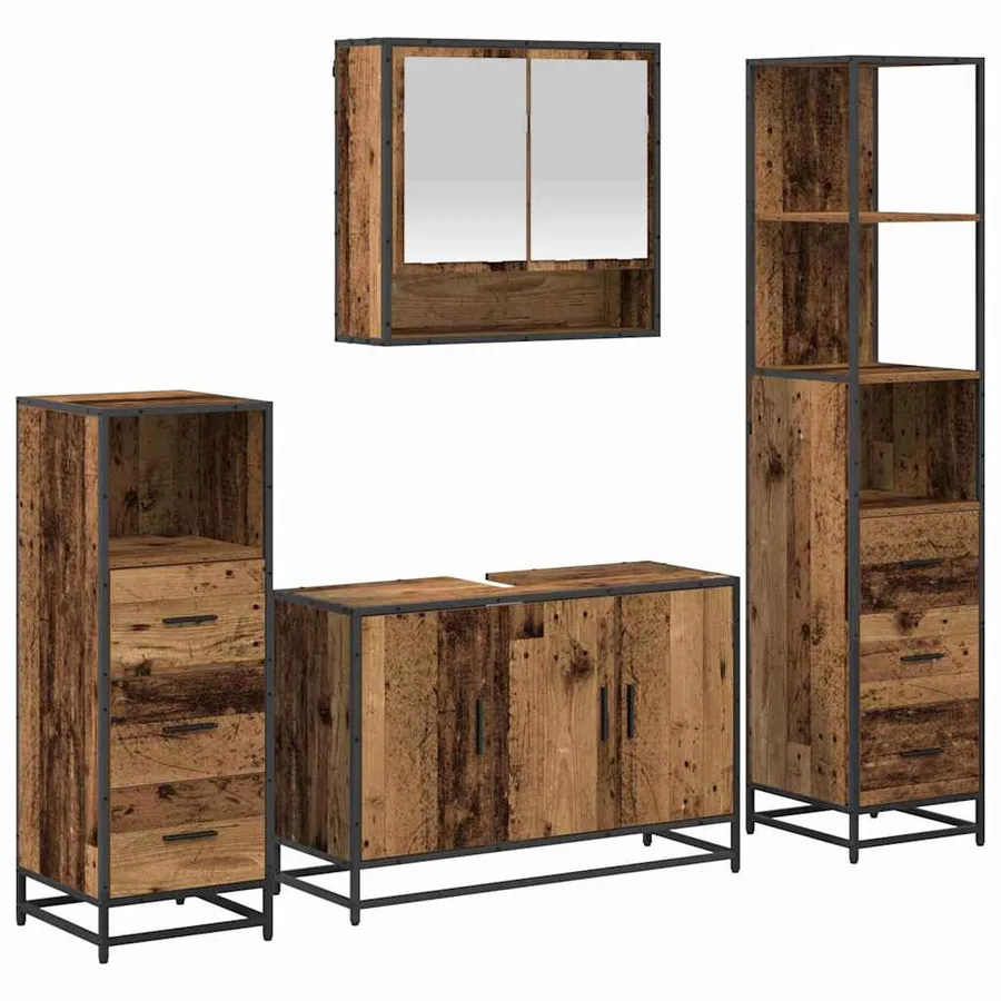 Ensemble de mobilier de salle de bain 4 pcs Bois Ancien - 2