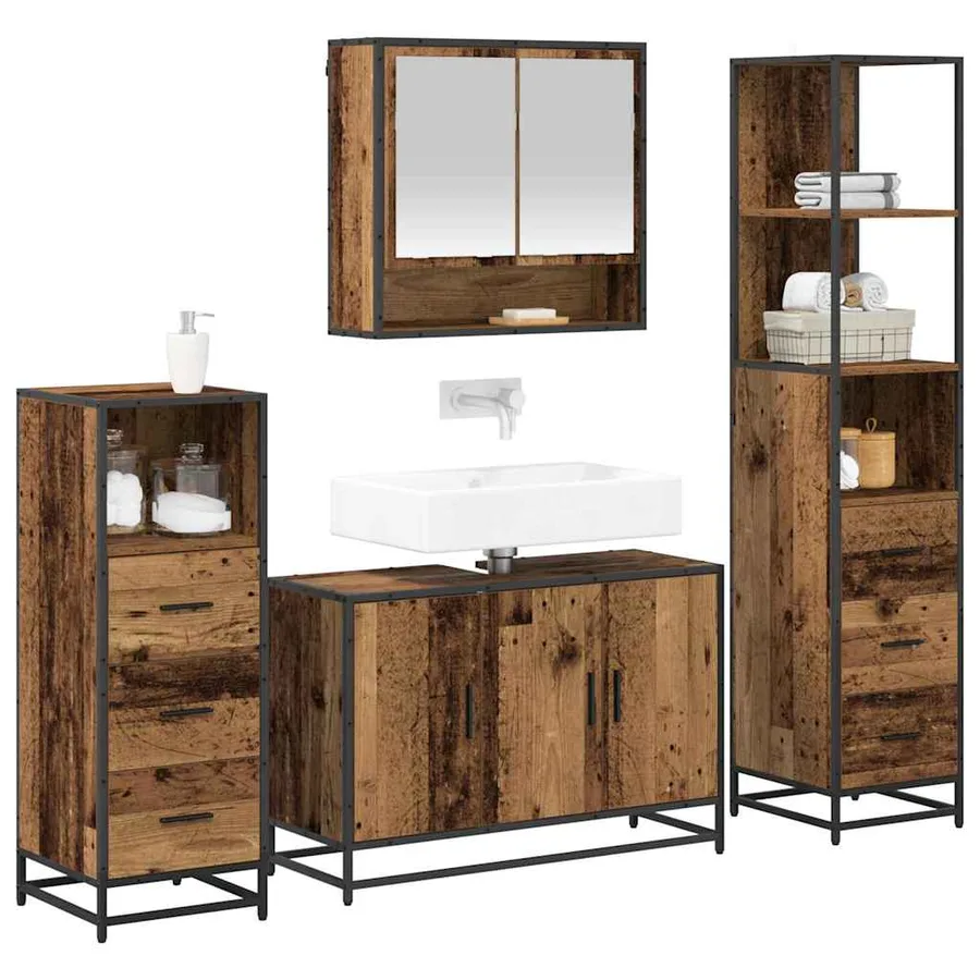 Ensemble de mobilier de salle de bain 4 pcs Bois Ancien - 3