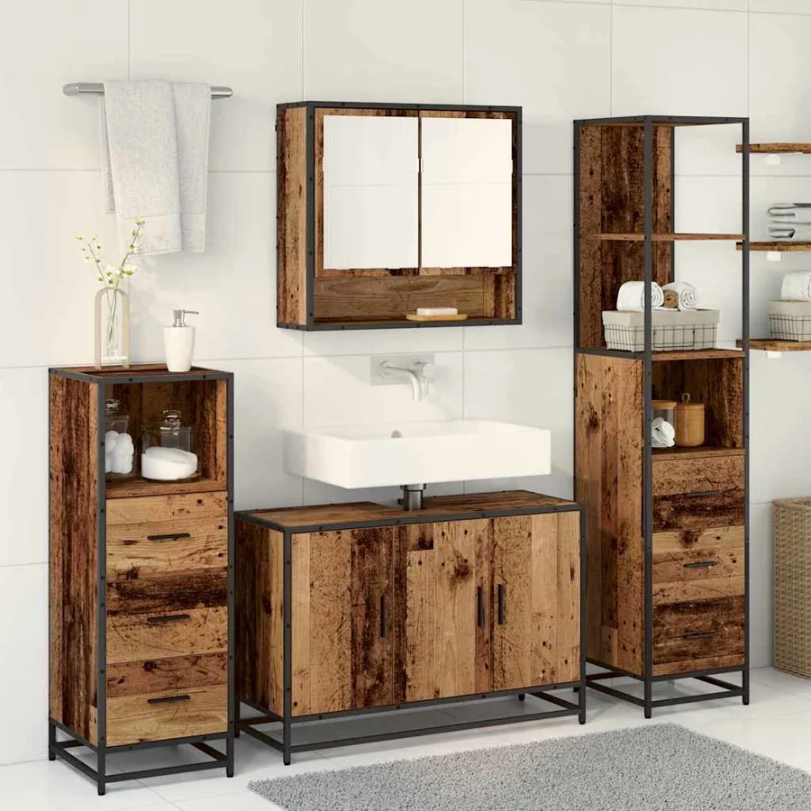 Ensemble de mobilier de salle de bain 4 pcs Bois Ancien - 4