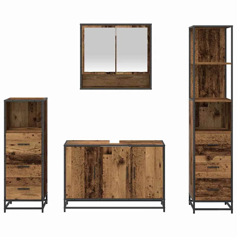 Ensemble de mobilier de salle de bain 4 pcs Bois Ancien - 9