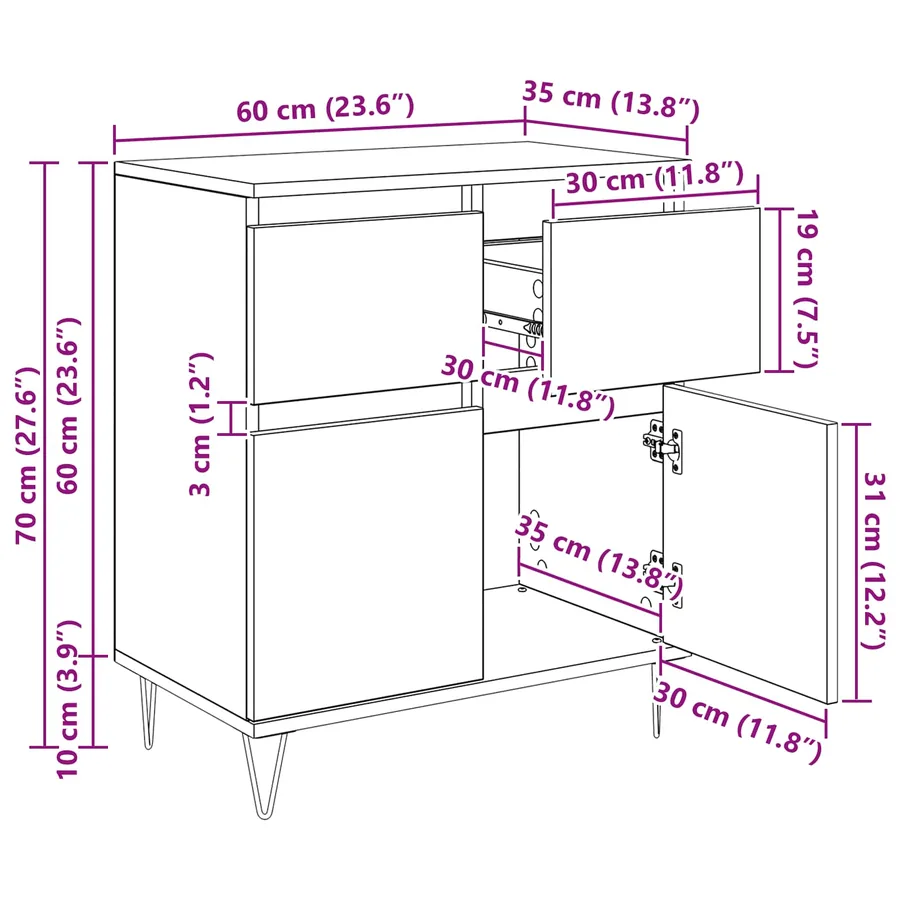 Buffet Chêne artisanal 60 x 35 x 70 cm Bois d'ingénierie et fer - 15