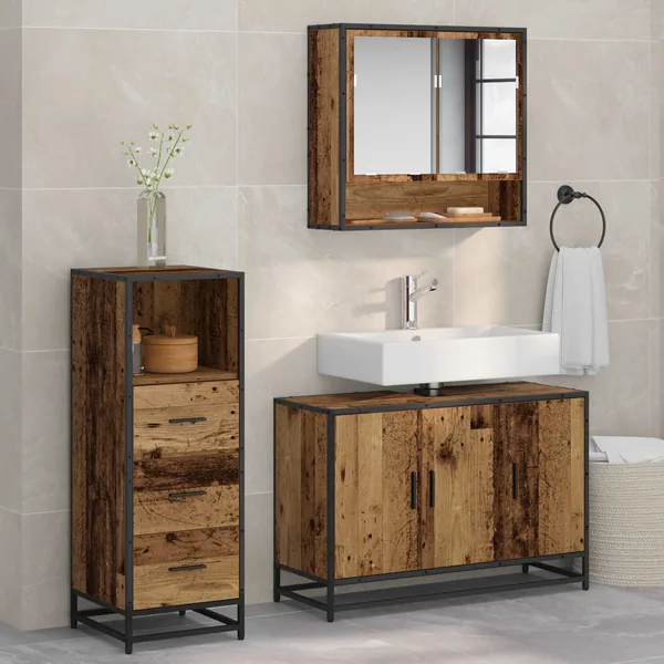 Ensemble de mobilier de salle de bain 3 pcs Bois Ancien