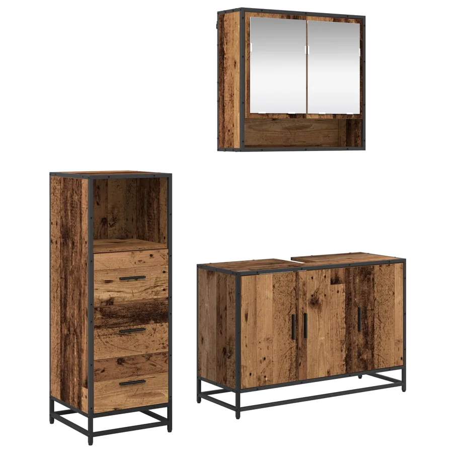 Ensemble de mobilier de salle de bain 3 pcs Bois Ancien - 2