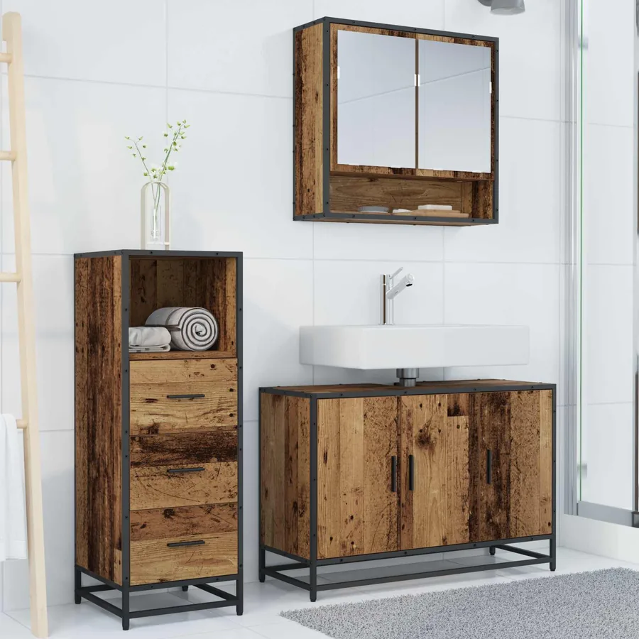 Ensemble de mobilier de salle de bain 3 pcs Bois Ancien - 4