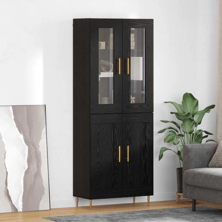 Haut Armoire 2 pcs Chêne noir Bois d'ingénierie