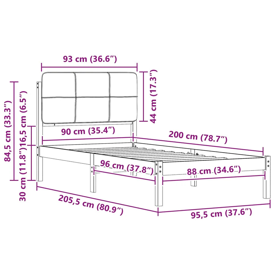 Cadre de lit avec tête de lit rembourrée Taupe 90 x 200 cm - 11