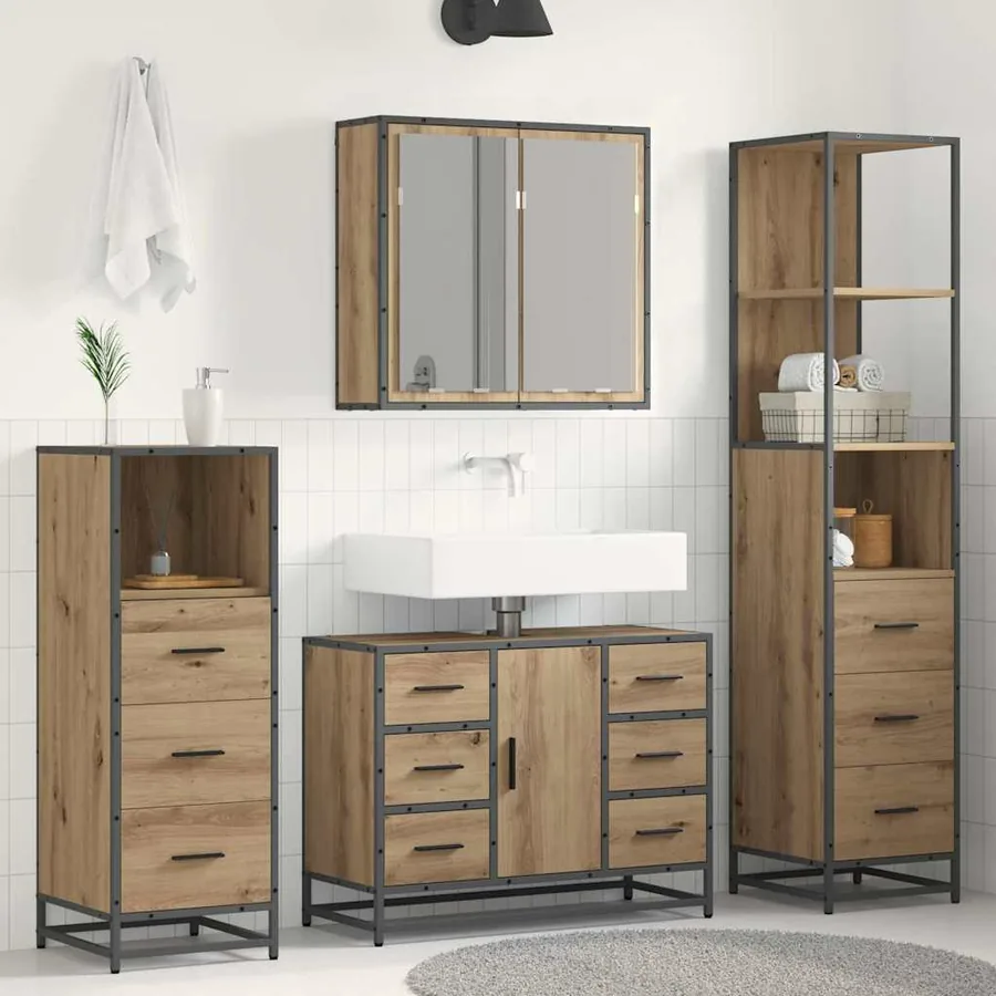 Ensemble de mobilier de salle de bain 4 pc Chêne artisanal