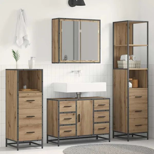 Ensemble de mobilier de salle de bain 4 pc Chêne artisanal