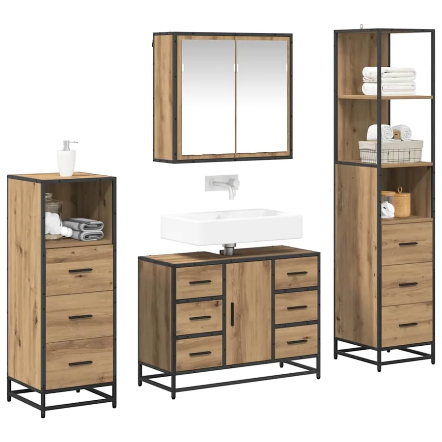 Ensemble de mobilier de salle de bain 4 pc Chêne artisanal - 3