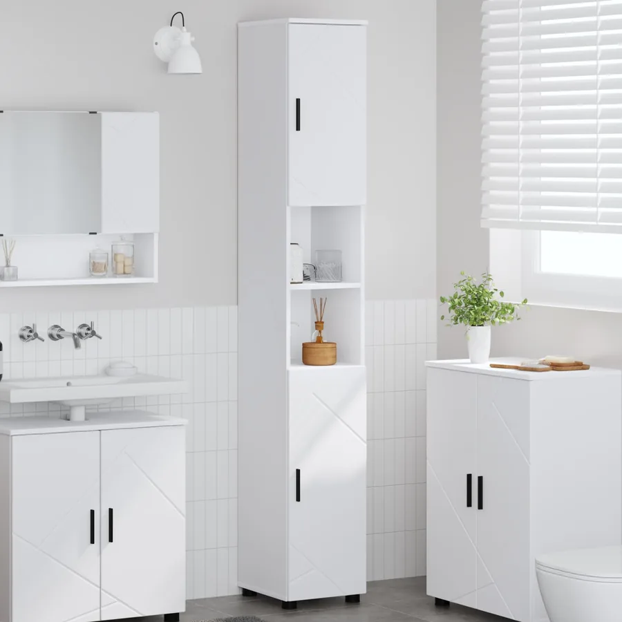 Cabinet de salle de bain avec stockage Blanc 30 x 35 x 192 cm