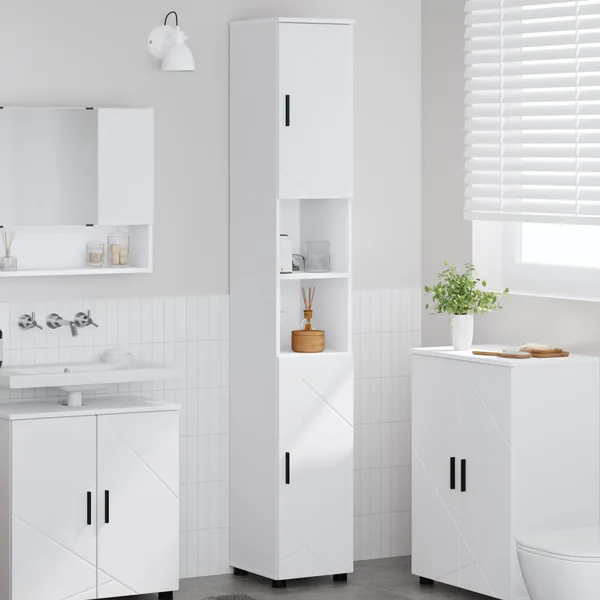 Cabinet de salle de bain avec stockage Blanc 30 x 35 x 192 cm
