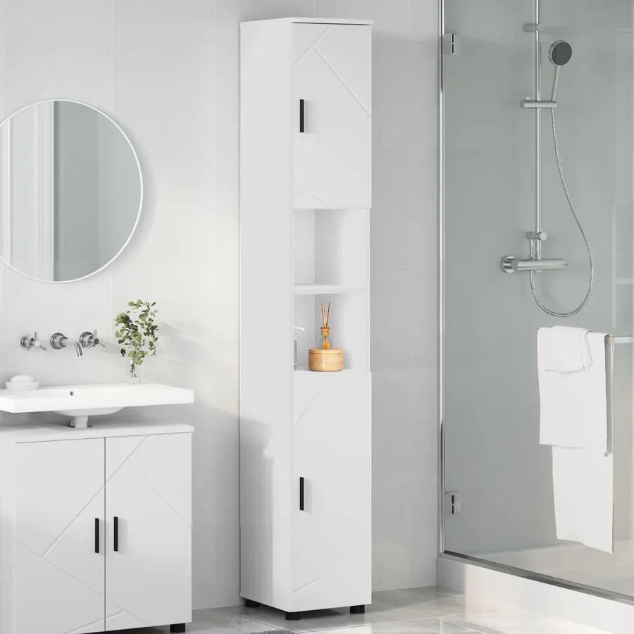 Cabinet de salle de bain avec stockage Blanc 30 x 35 x 192 cm - 4