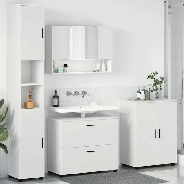 Ensemble de mobilier de salle de bain avec tiroir 4 pcs Blanc