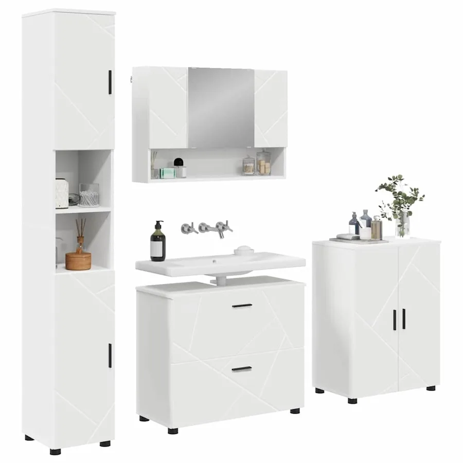 Ensemble de mobilier de salle de bain avec tiroir 4 pcs Blanc - 3