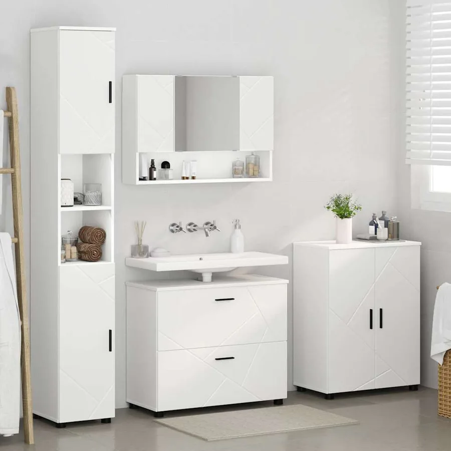 Ensemble de mobilier de salle de bain avec tiroir 4 pcs Blanc - 4