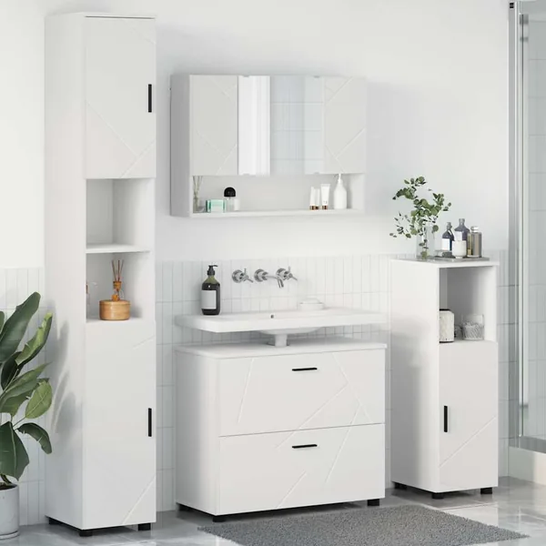 Ensemble de mobilier de salle de bain avec tiroir 4 pcs Blanc