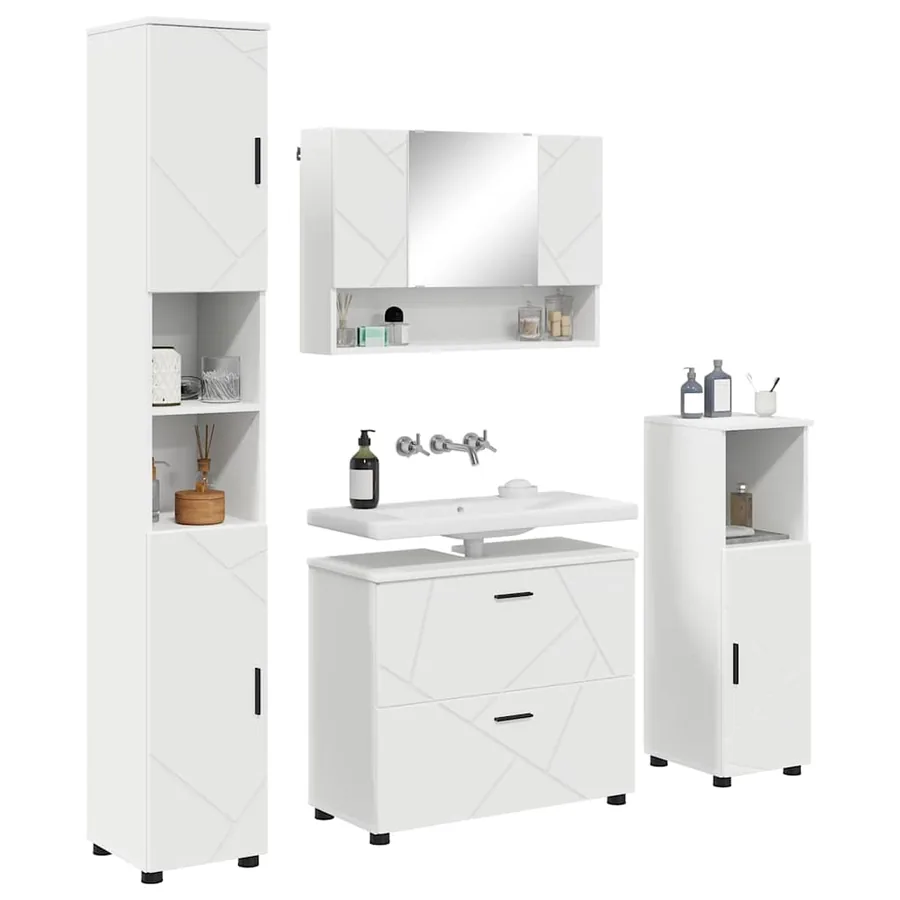 Ensemble de mobilier de salle de bain avec tiroir 4 pcs Blanc - 3