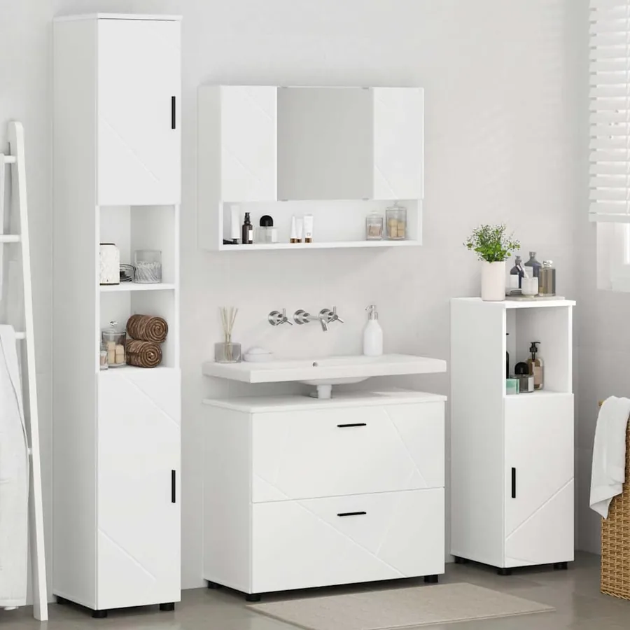 Ensemble de mobilier de salle de bain avec tiroir 4 pcs Blanc - 4