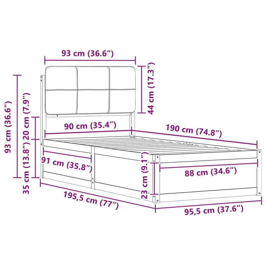 Cadre de lit avec tête de lit rembourrée Taupe 90 x 190 cm - 11