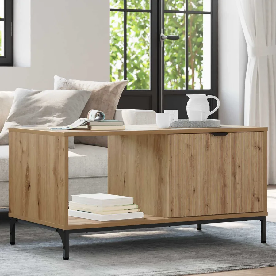 Table basse Chêne artisanal 90 x 49 x 46 cm Bois d'ingénierie