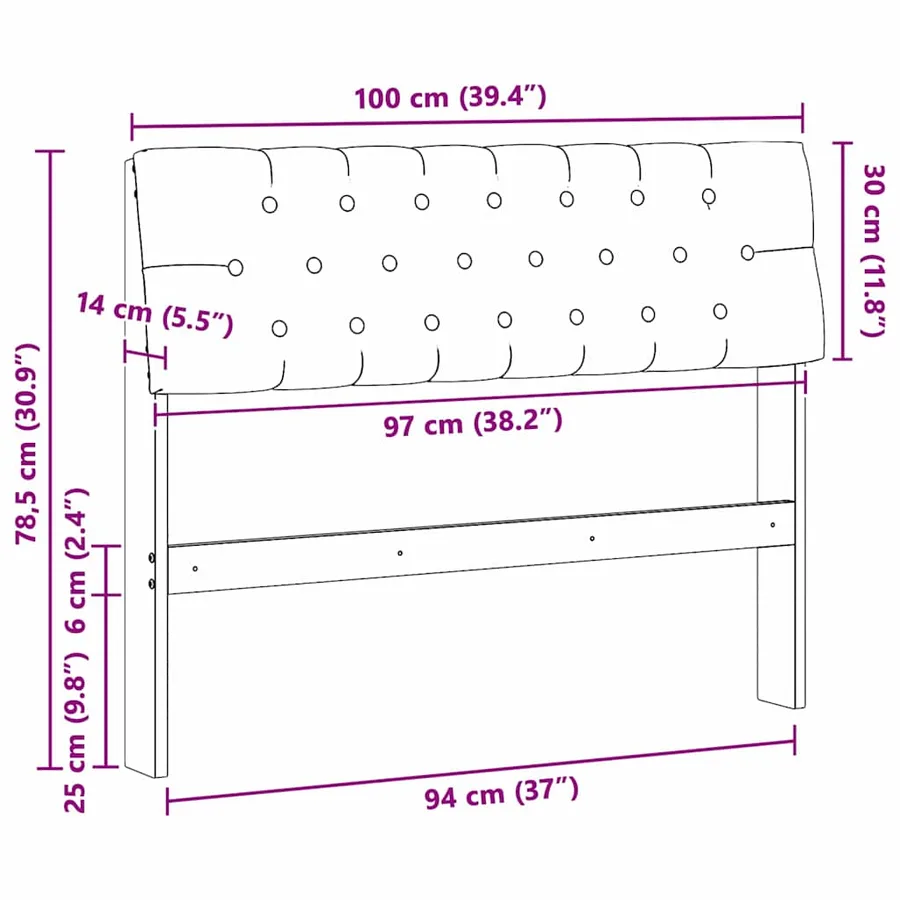 Tête de lit capitonnée Taupe 100 cm Pin massif - 11