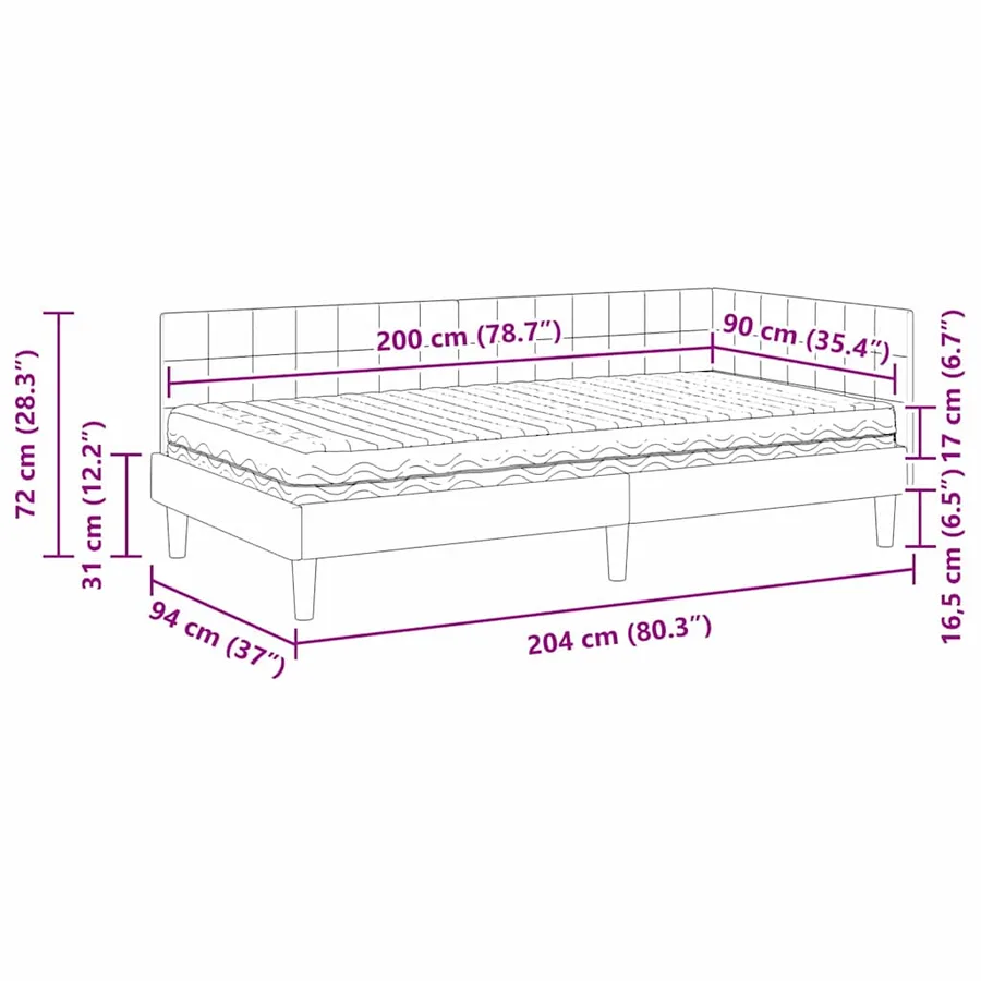 Cadre de lit d'angle avec matelas 2 pcs Jaune Velours - 14