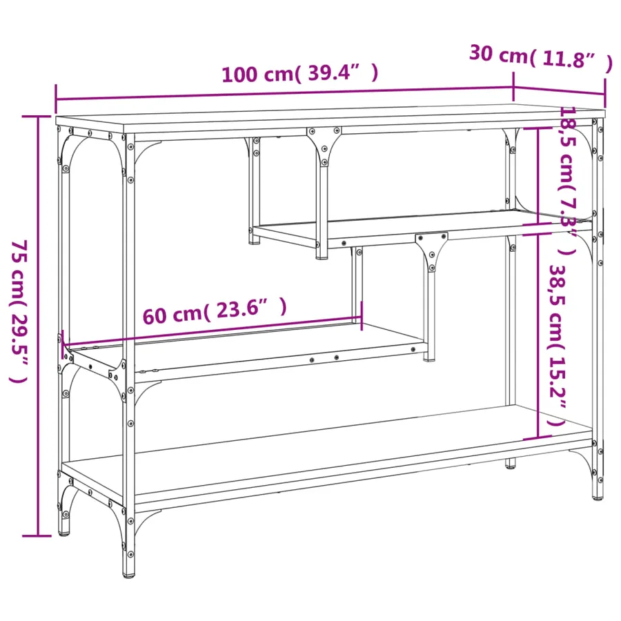 Table console chêne marron 100x30x75 cm bois d'ingénierie - 10