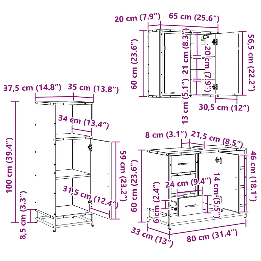 Ensemble de mobilier de salle de bain 3 pcs Chêne noir - 14