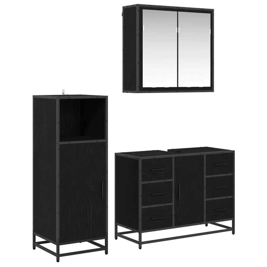 Ensemble de mobilier de salle de bain 3 pcs Chêne noir - 2