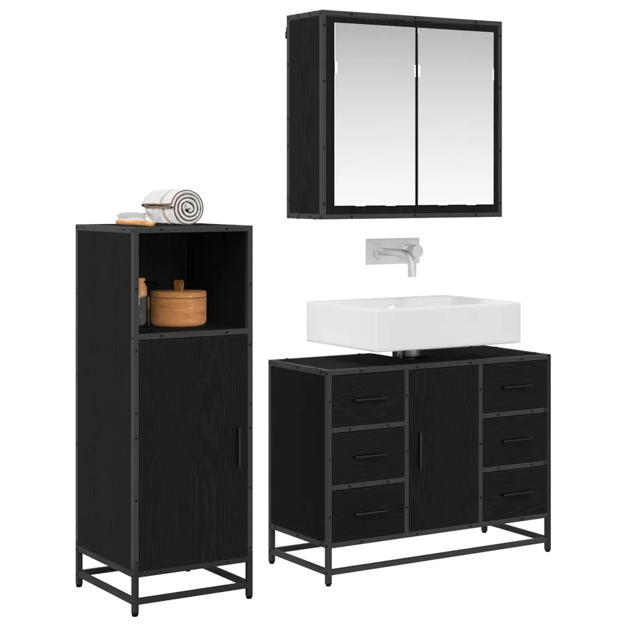 Ensemble de mobilier de salle de bain 3 pcs Chêne noir - 3