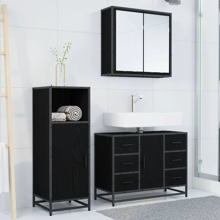 Ensemble de mobilier de salle de bain 3 pcs Chêne noir - 4