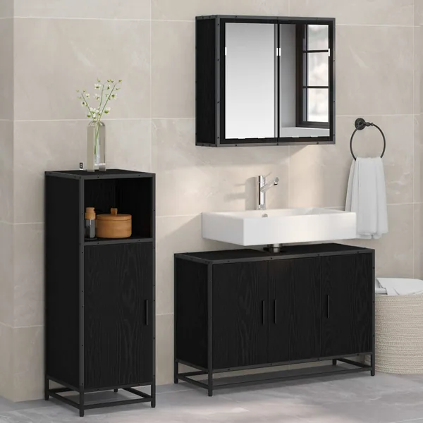 Ensemble de mobilier de salle de bain 3 pcs Chêne noir