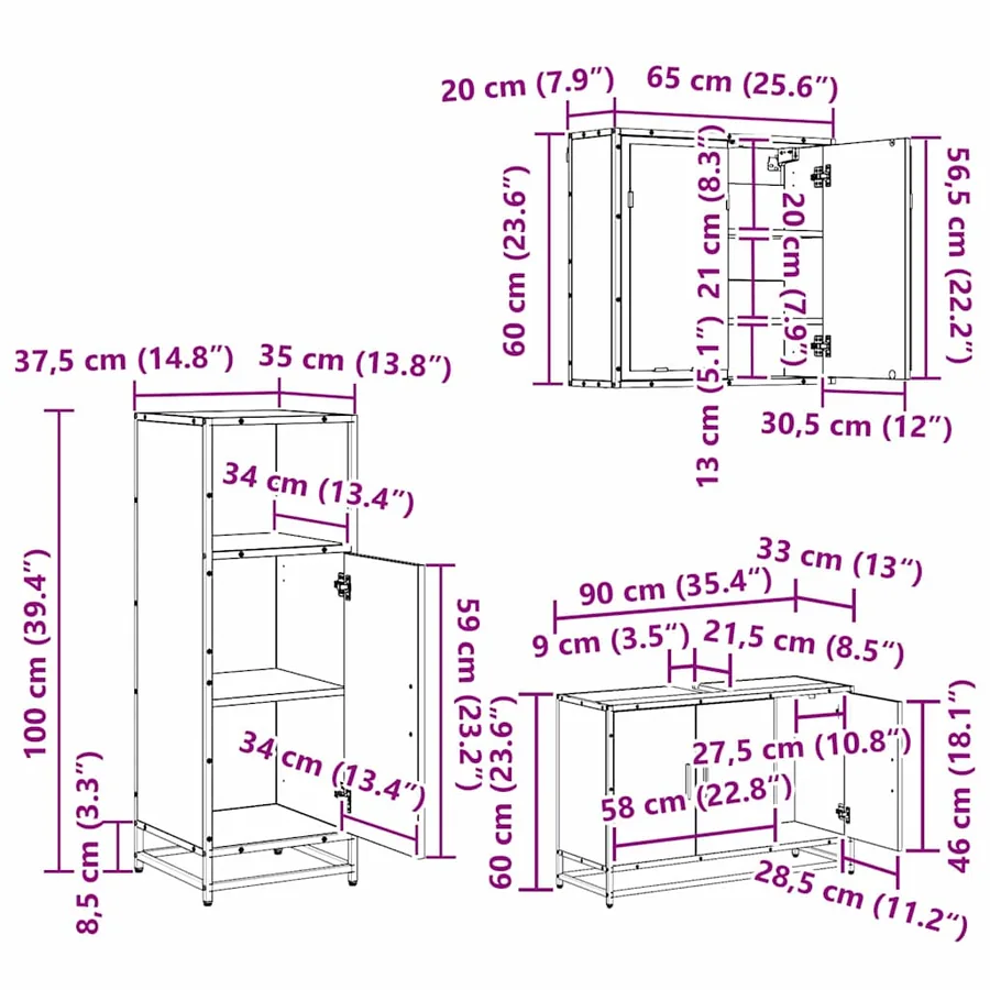 Ensemble de mobilier de salle de bain 3 pcs Chêne noir - 18