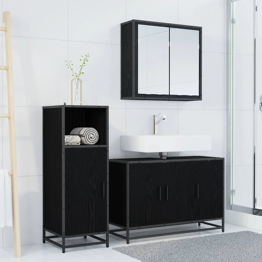 Ensemble de mobilier de salle de bain 3 pcs Chêne noir - 3